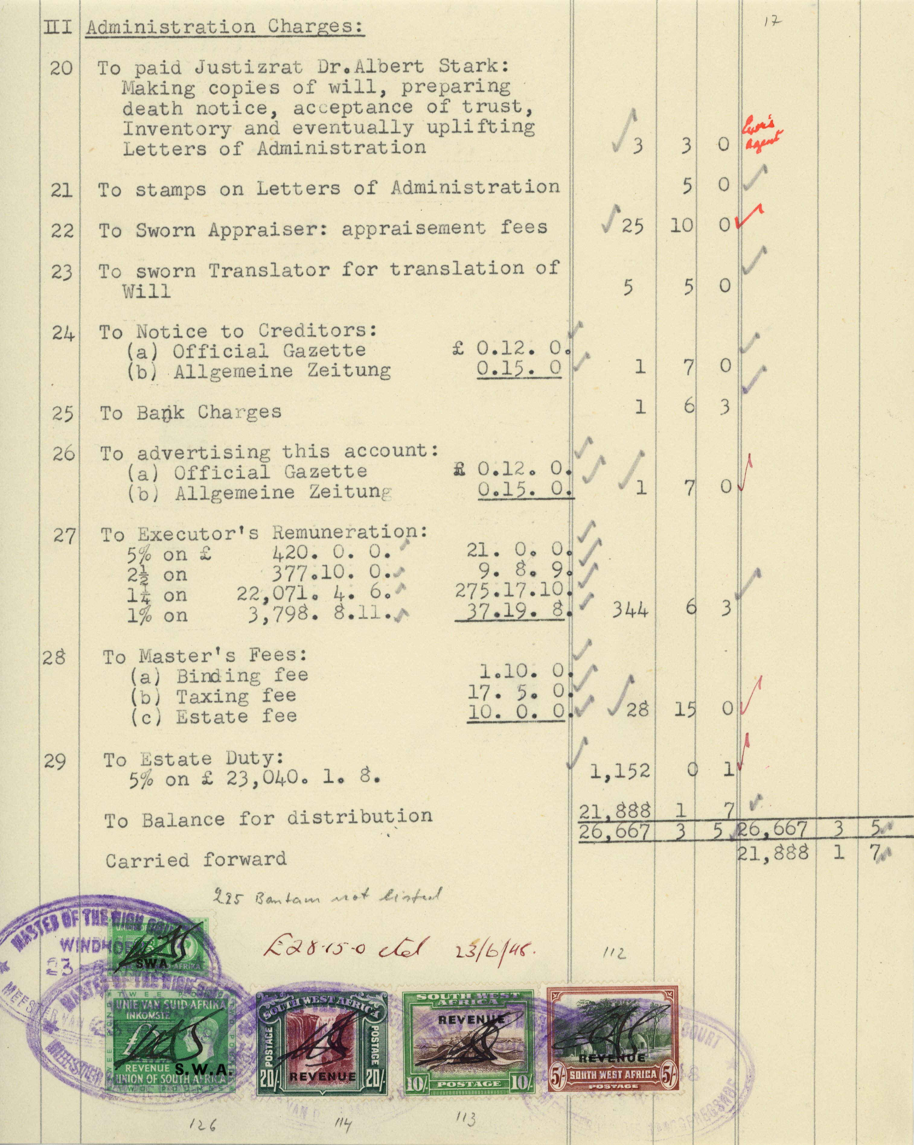 South West Africa; Revenues. Jacobson "Series 5" Bantam revenues on three part documents