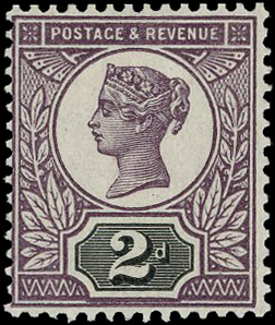 1899 Jubilee 2d colour trial, head plate in purple and duty plate in...