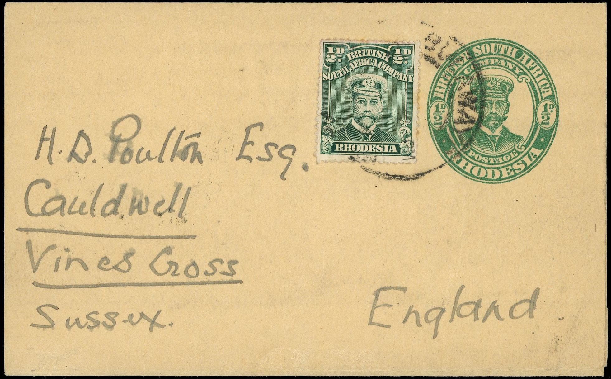 1916 (c.) ½d green "Admiral" newspaper wrapper used to England