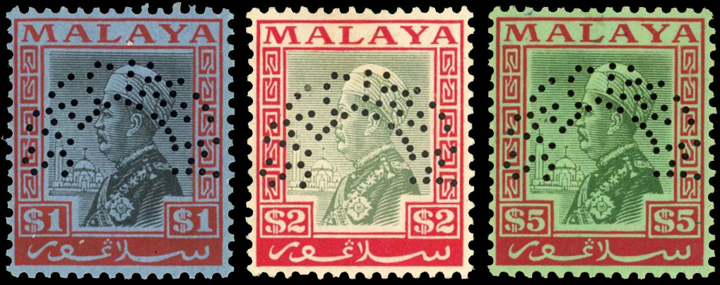 Malaya - Selangor 1935-41 set less 6c perforated SPECIMEN SG 68s-73s, 75s-85s...