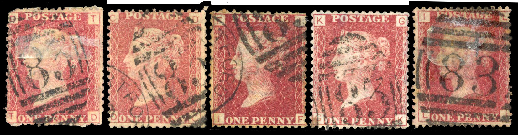 1868-74 Harvey & Portway B. Stortford/James Harvey B.Stortford unofficial underprints. Group of five