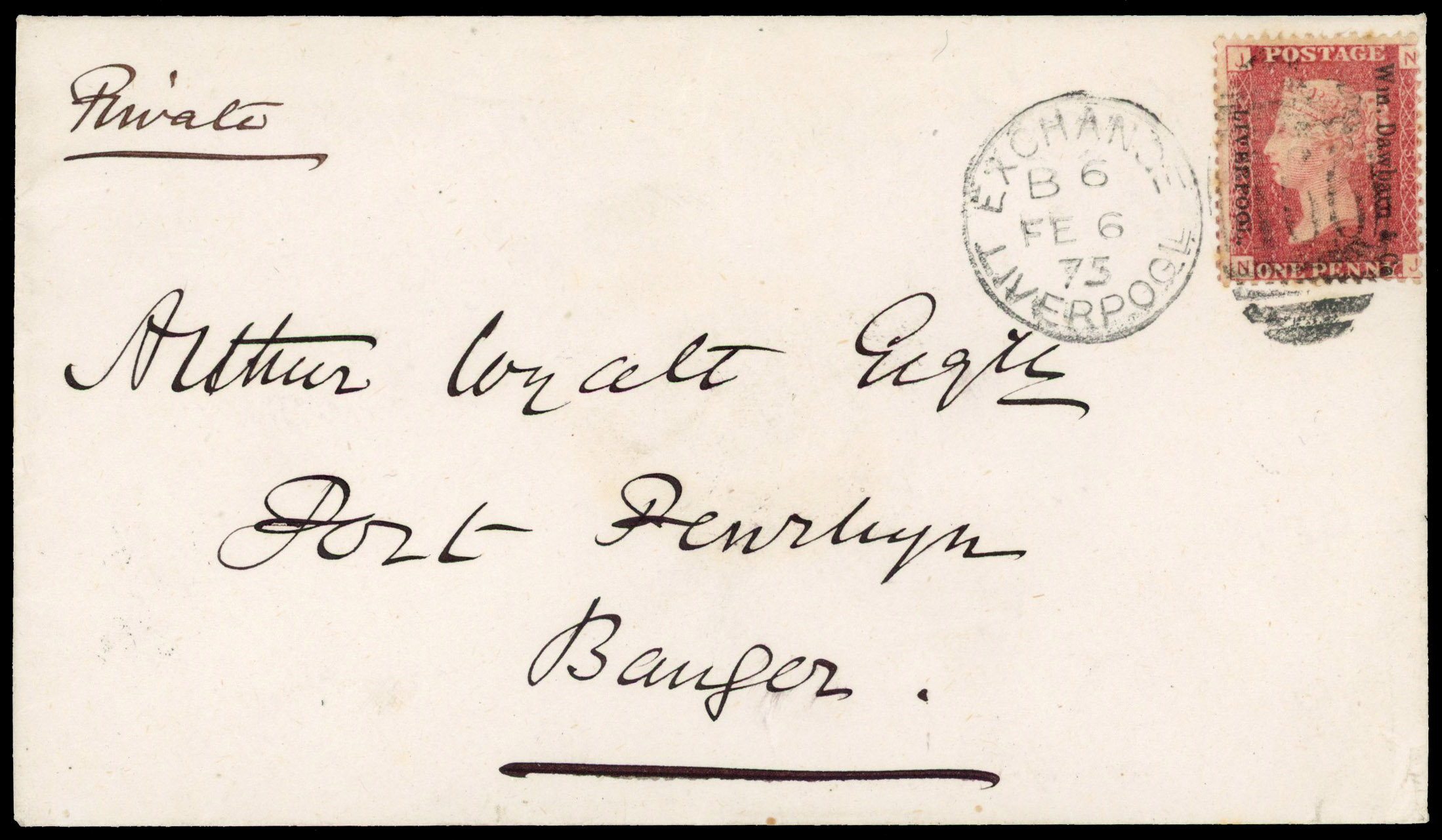 1868 Wm. Dawbarn & Co. unofficial overprint reading downwards on cover