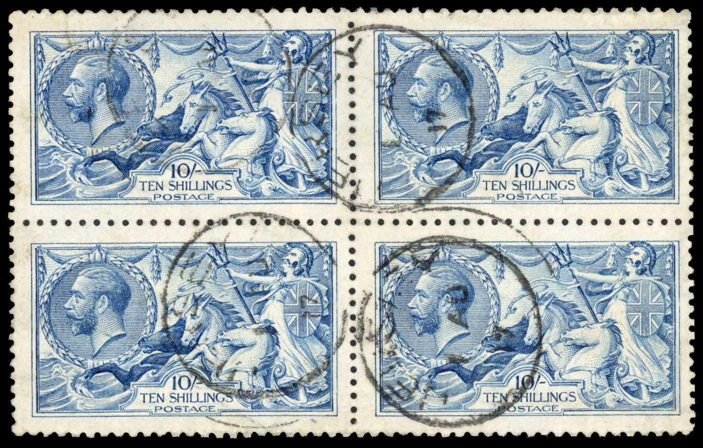 SG 412 1915 10s bright blue block used