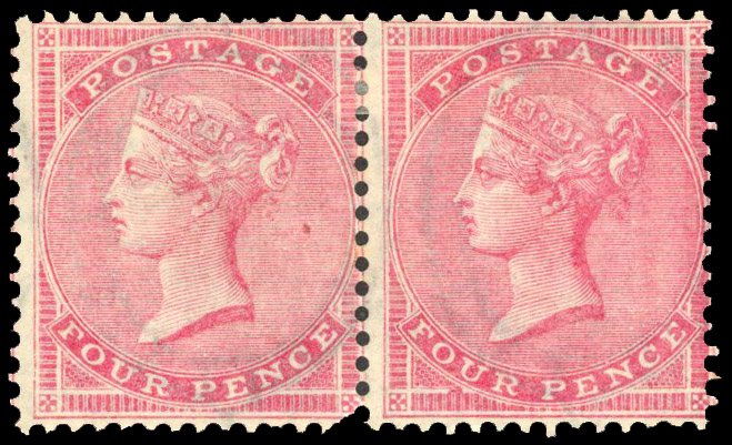 1855-57, Large Garter, 4d rose on ordinary white paper, horizontal pair, large part og