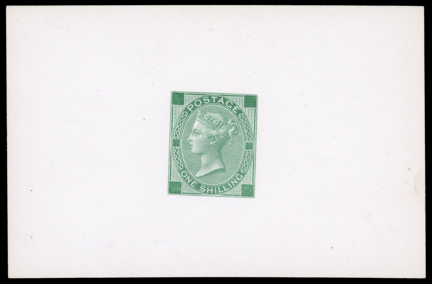 1870 1s Die proof without corner letters in green