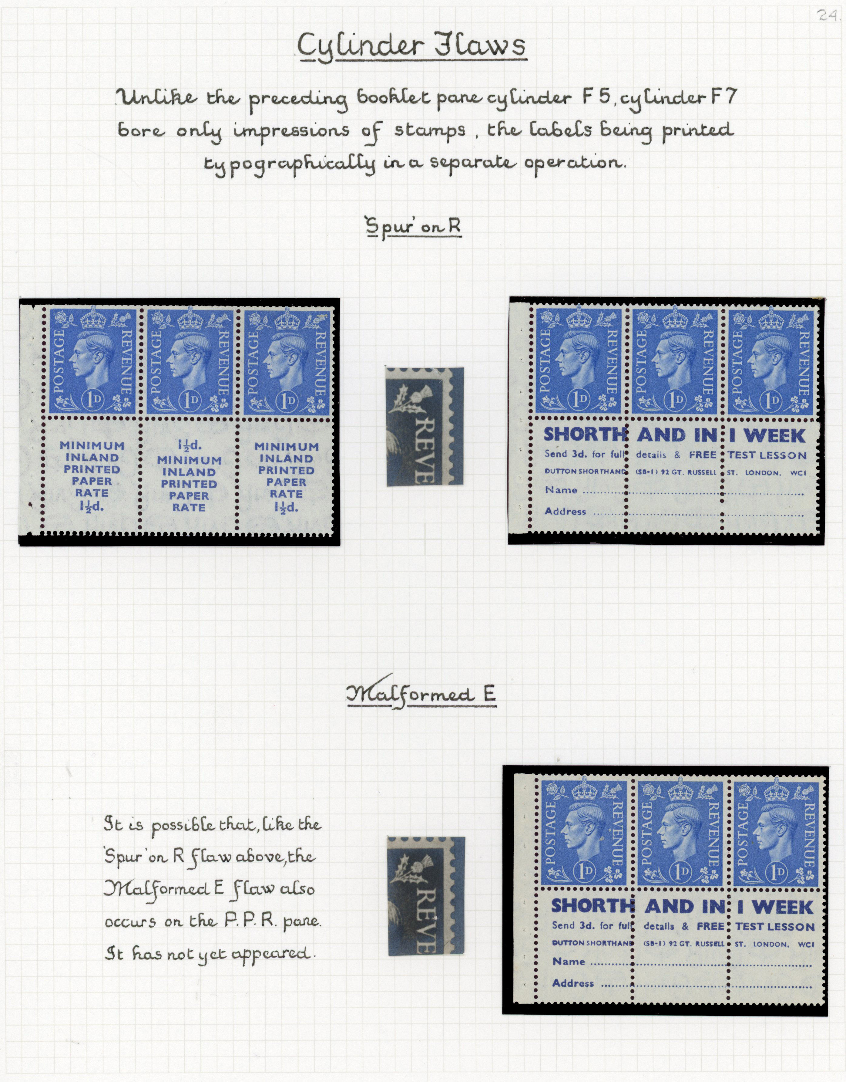 GB 1937-51 1d Cylinder flaws mint