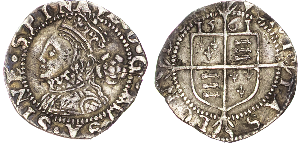 Elizabeth I (1558-1603) Threefarthings, 1561, third and fourth issues, mintmark pheon. 
