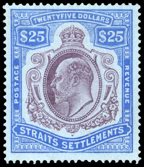 Straits Settlements 1906-12 $25 purple and blue/blue