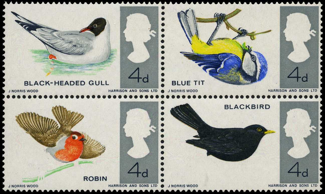 1966 Birds, ordinary, 4d se-tenant block of...