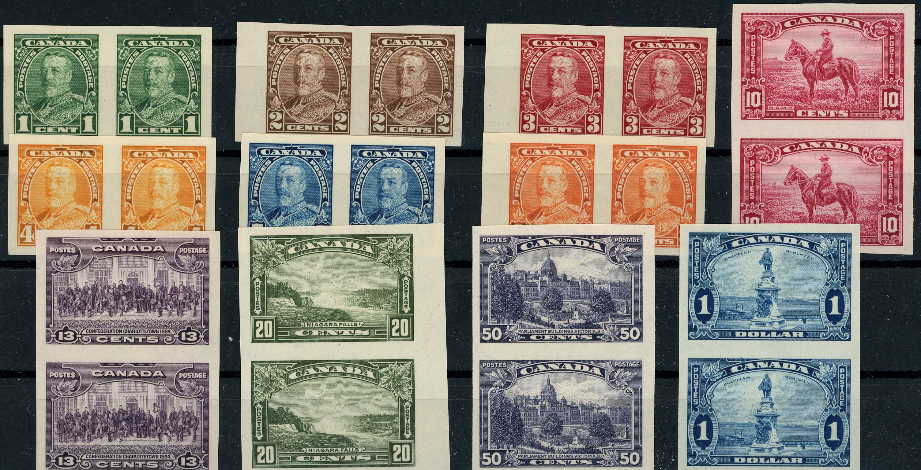 Canada SG 341-352 imperforate pairs mint