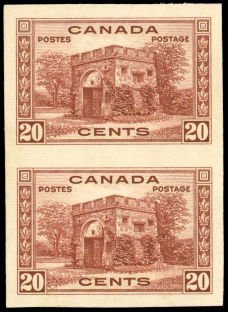 Canada SG 365 20c imperforate pair mint