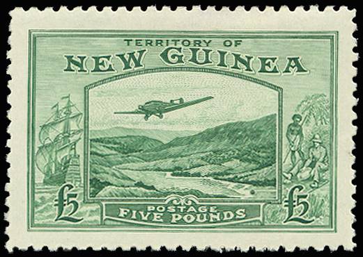 NEW GUINEA SG 205 1935 AIR £5 EMERALD-GREEN LPOG