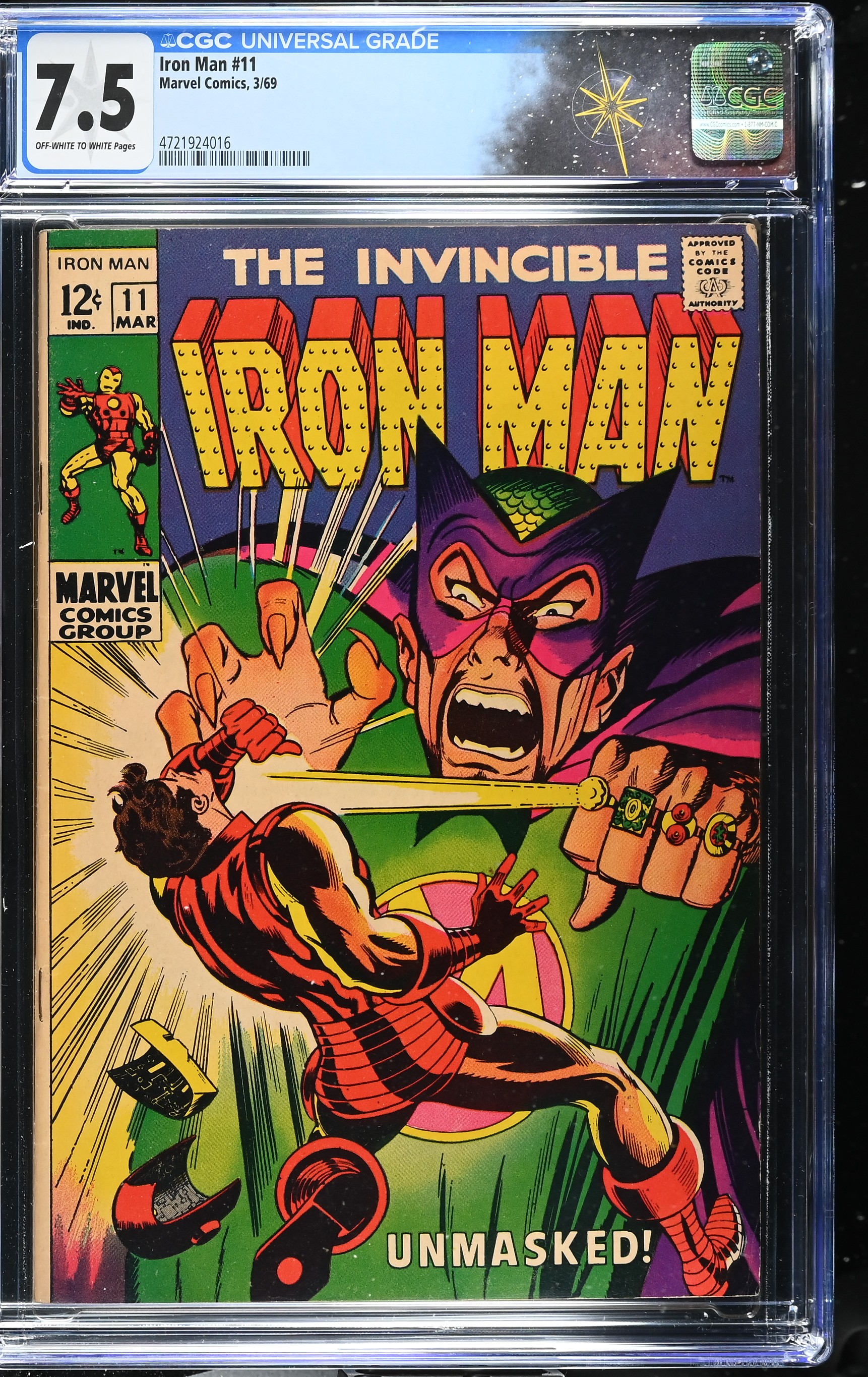 Iron Man #11 CGC 7.5 "Unmasked!" George Tuska Cover (Marvel Comics, 1969) Off-White to White Pages