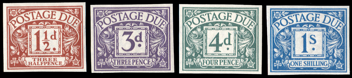 GB SGD3/8var 1914 .½d , 3d, 4d, 1s Postage Due Imprimaturs.