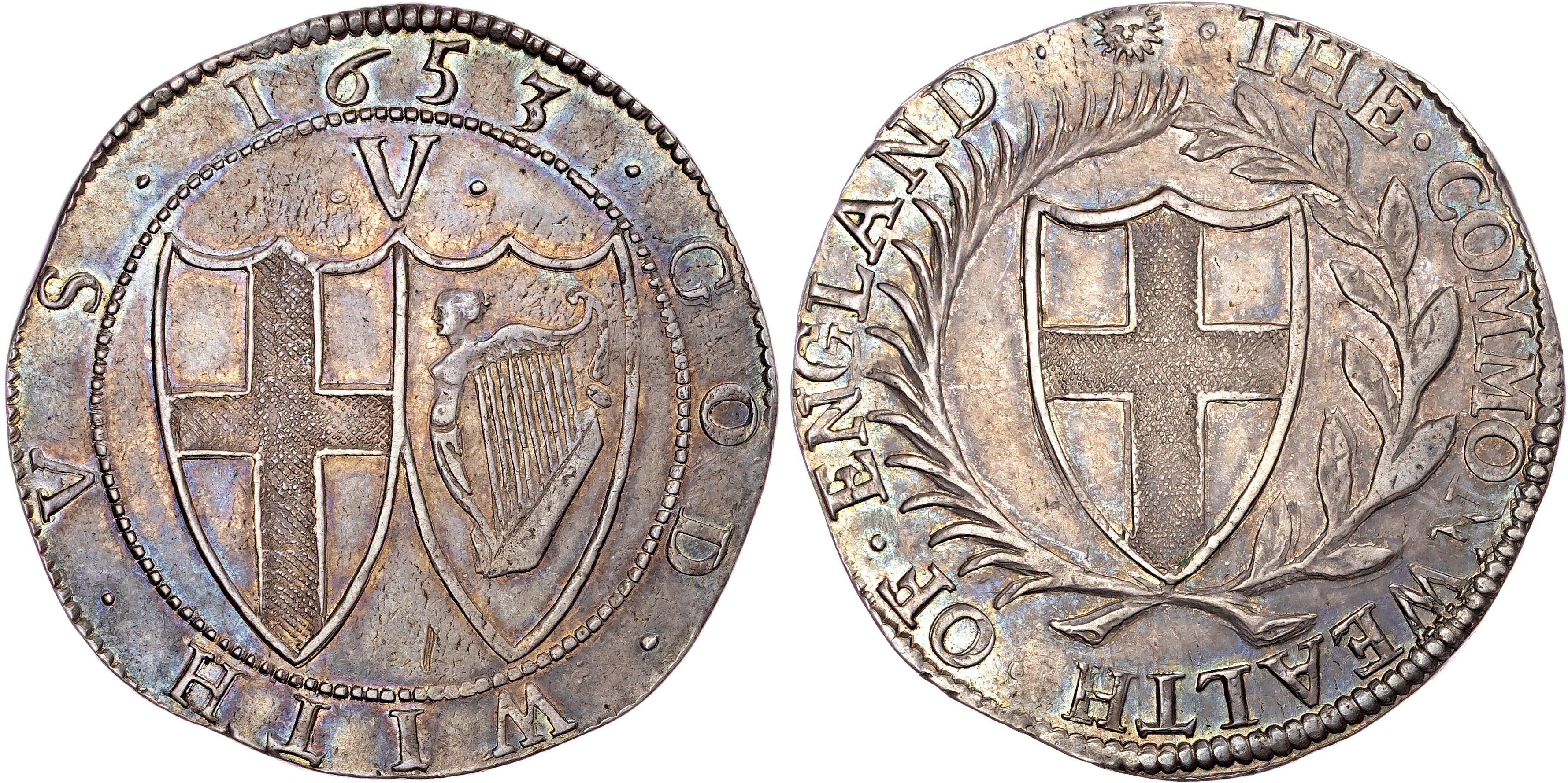 Commonwealth (1649‐1660) AR Crown, 1653, Tower (London) mint, mm. sun.