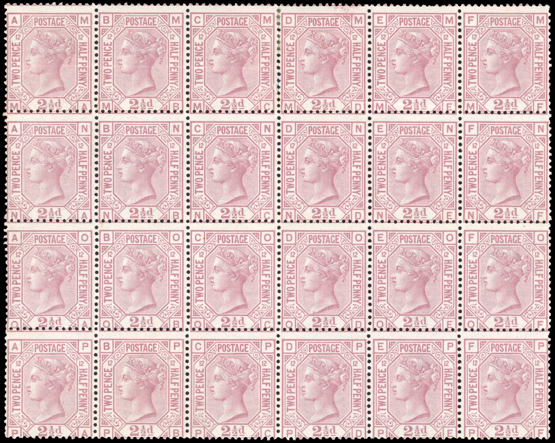 Great Britain 1873-80 2½d Rosy mauve Pl.12 block of 24 SG 141