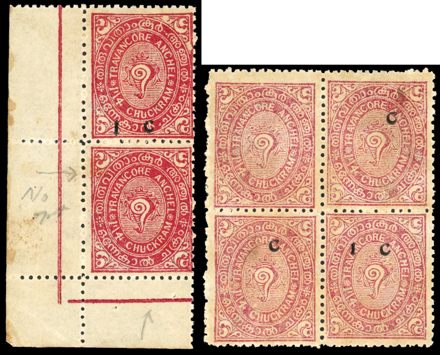 I.F.S Travancore SG 50d & 50f varieties mint 