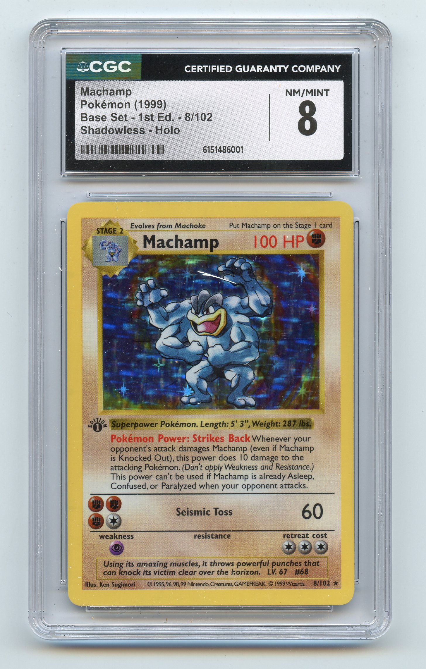 CGC 8 Machamp #8 Shadowless 1st Edition Base Set