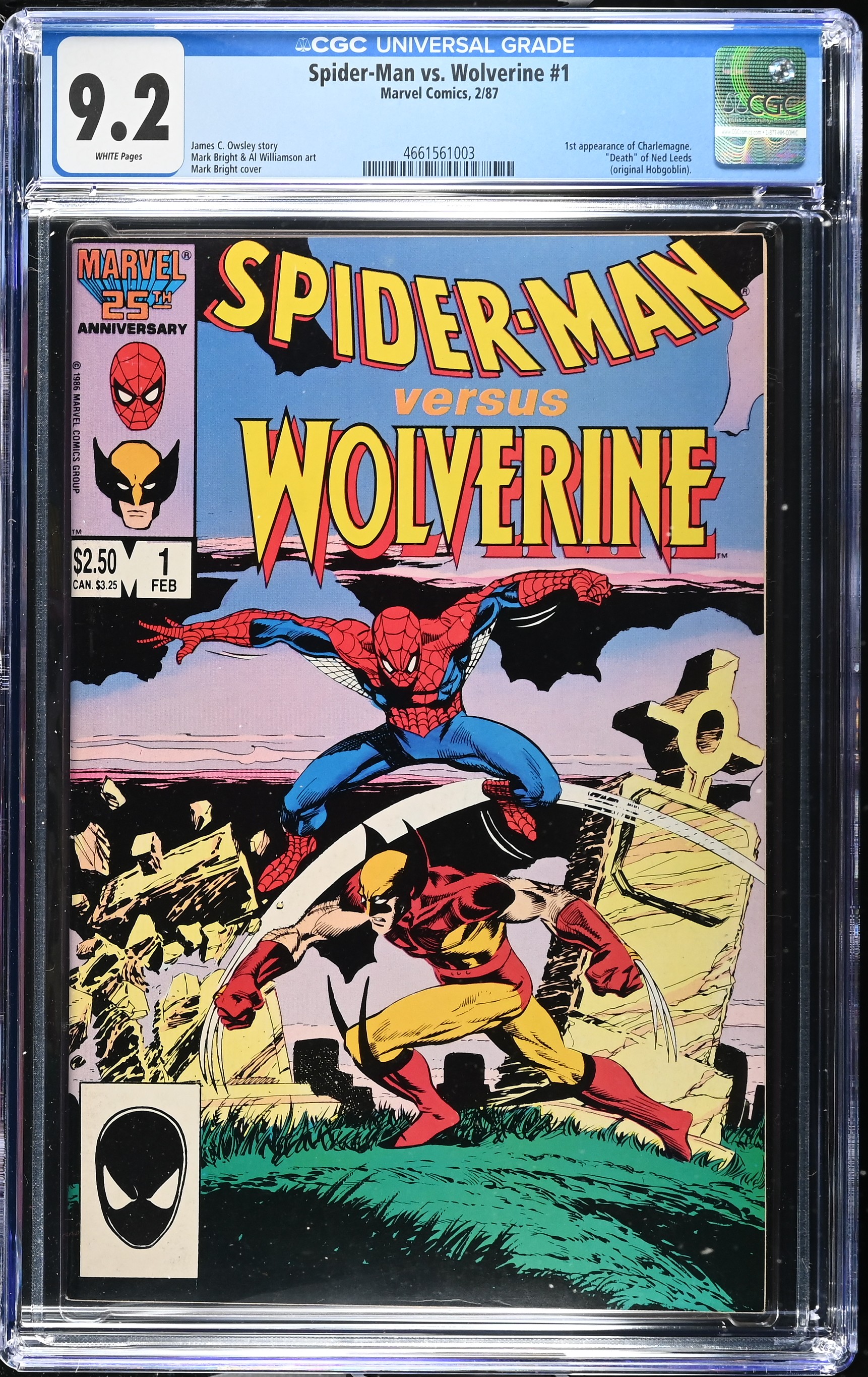 Spider-Man Vs. Wolverine #1 CGC 9.2 1st Appearance of Charlemagne (Marvel Comics, 1987) White Pages