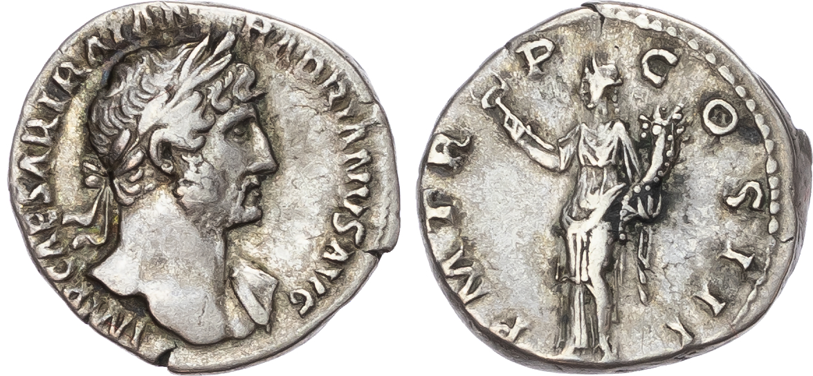 Hadrian (AD 117-138) AR Denarius, Rome, AD 120-121, 3.43g.