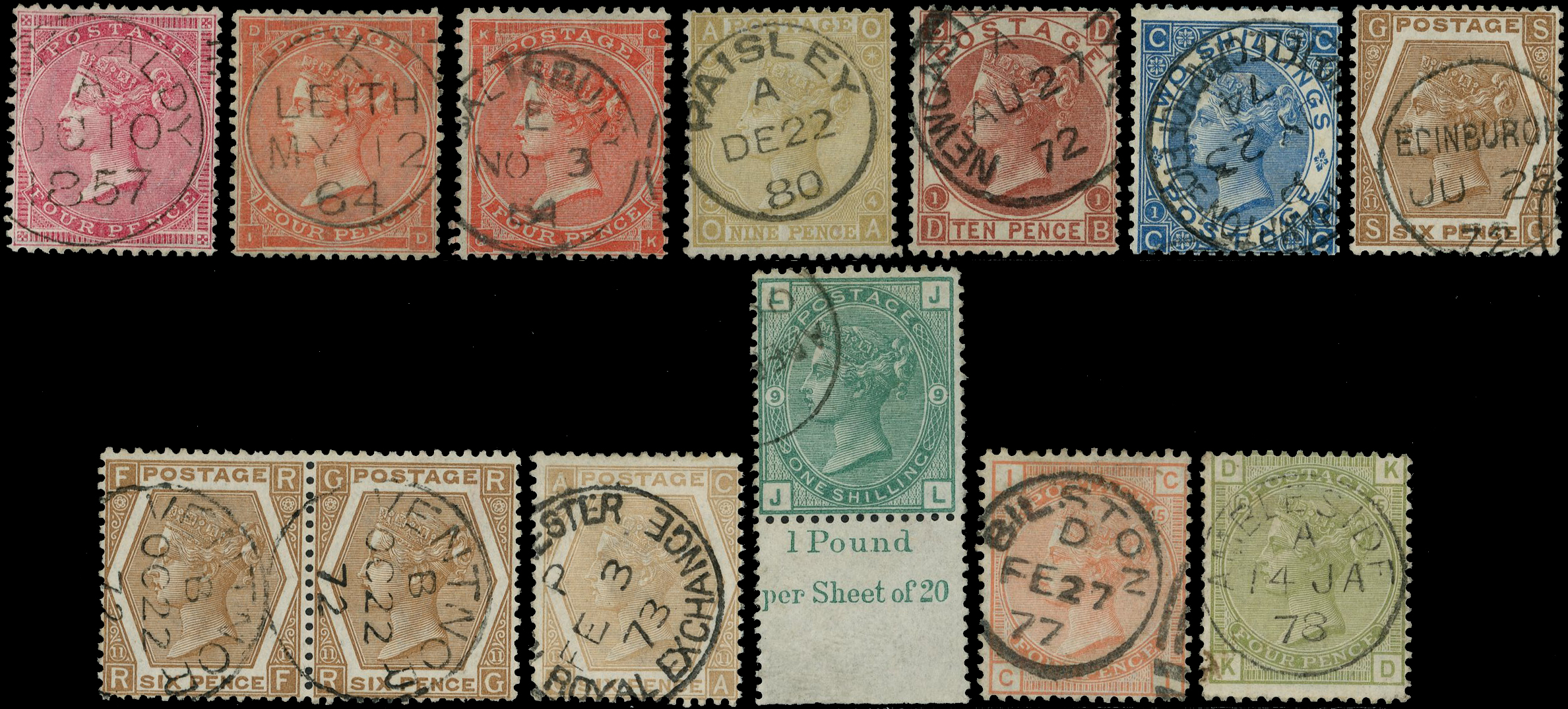 1866-73 group of surface printed issues on card, each a fine used example with cds