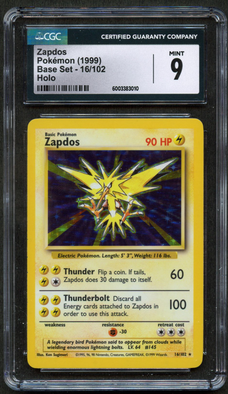 CGC 9 Zapdos Unlimited - Base Set (1999)