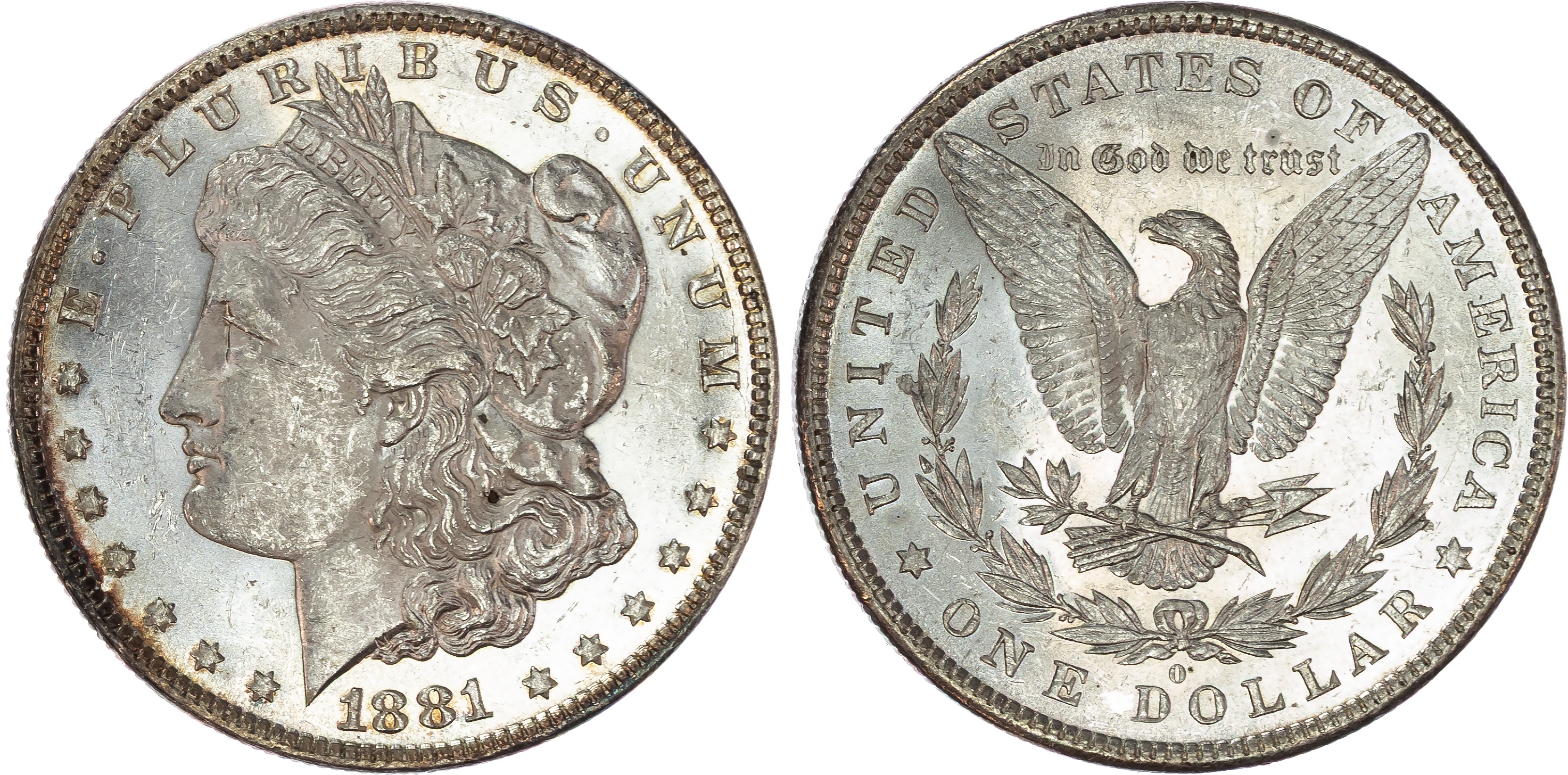 USA , silver Morgan Dollar, 1881, New Orleans, 26.66g (KM 110). Uncirculated, prooflike.…