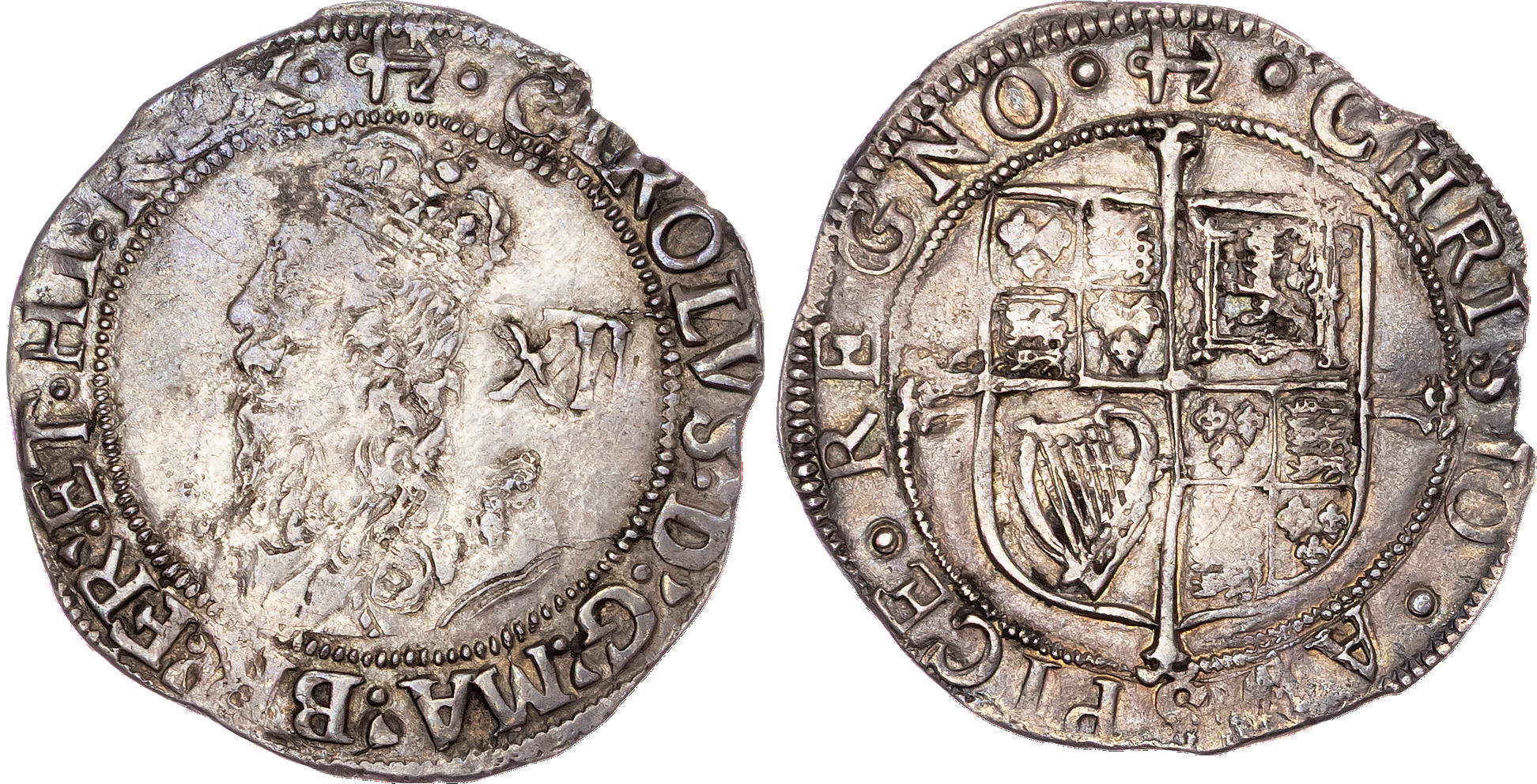 Charles I (1625-1649), AR Shilling, Group E, type 4.1var, Tower (London) mint, under King, mm. anchor (1638-9).