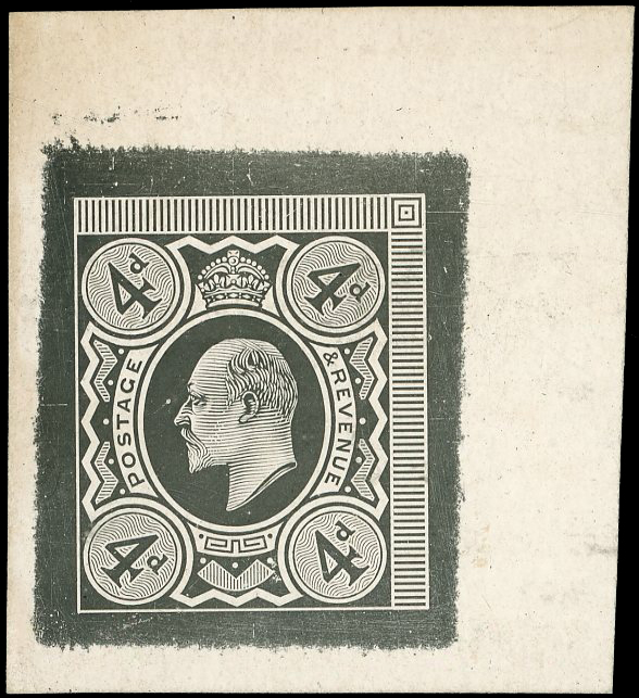 1909 4d Die proof. Very fine example of the monocoloured design.