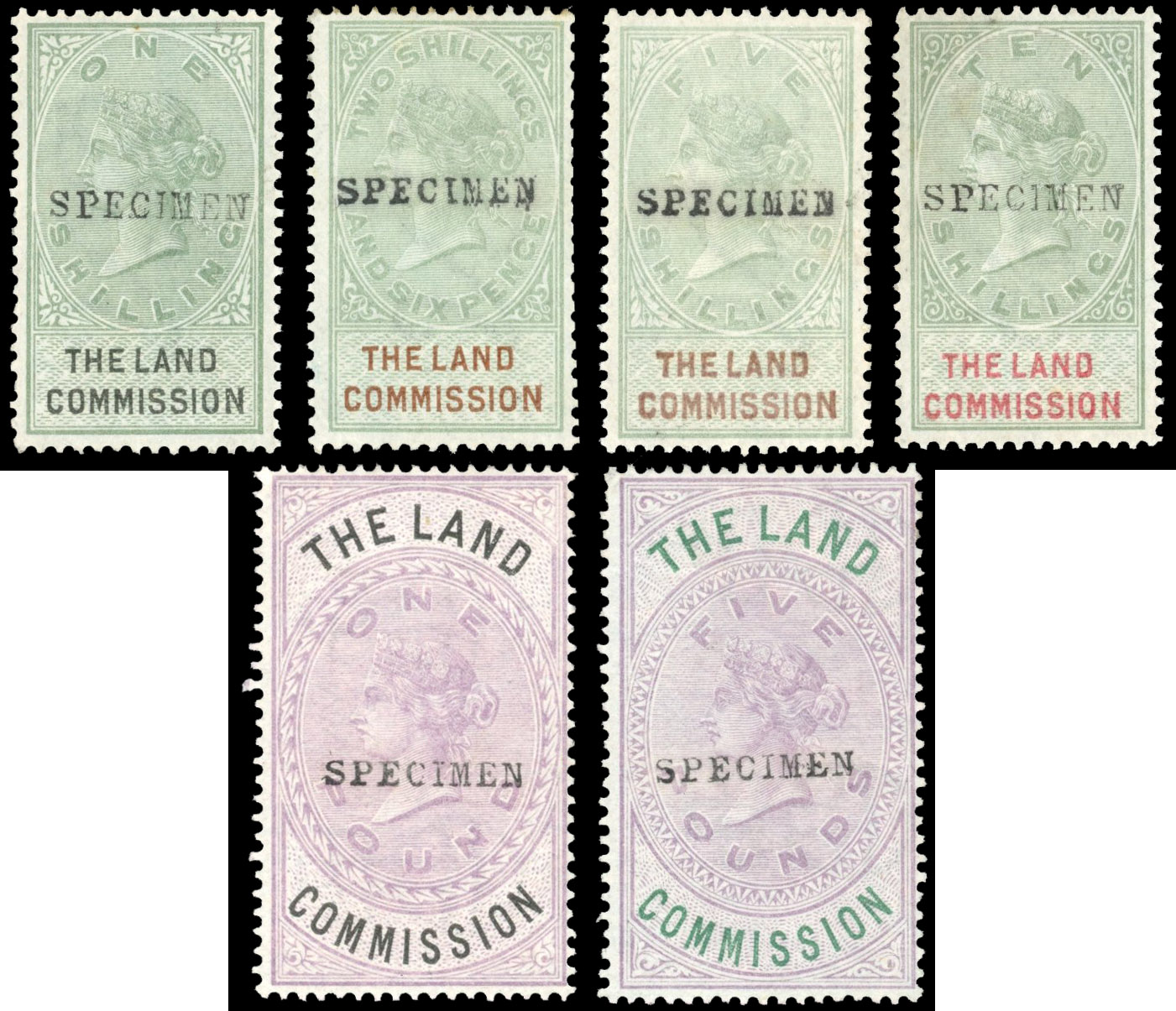 GB Land Commission  QV set of six overprinted SPECIMEN