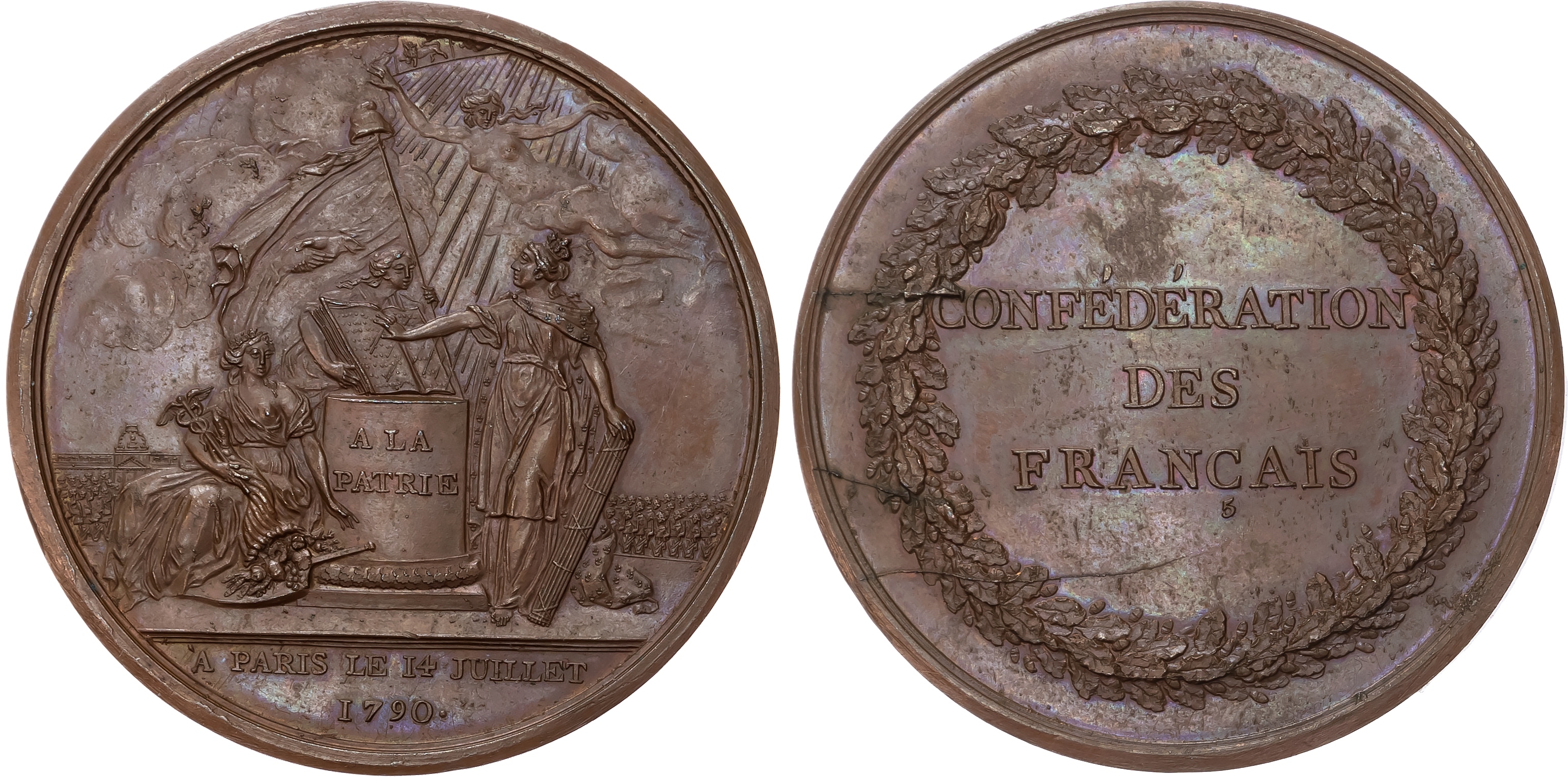 France, Louis XVI (1774–1793), Fête de la Fédération, copper medal (41mm/35.35gm), 1790.