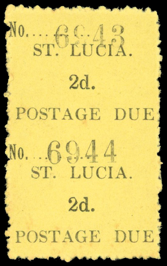 St Lucia 1930 postage due 2d pair error imperf between