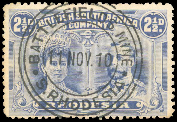 Rhodesia 1910-13 2½d ultramarine perf 13½ used on first day