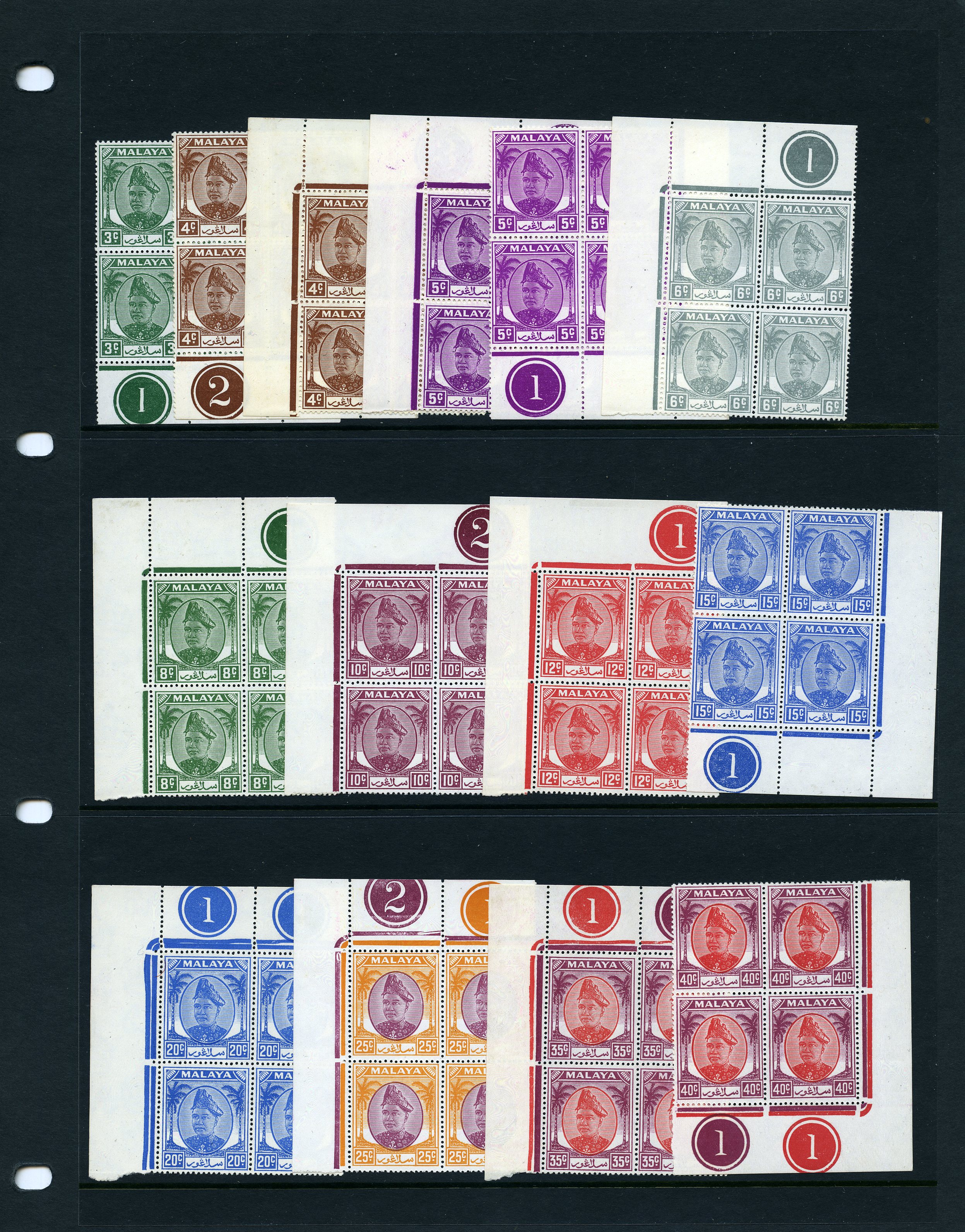 1949-55 Plate blocks, unmounted o.g. 3ct,...