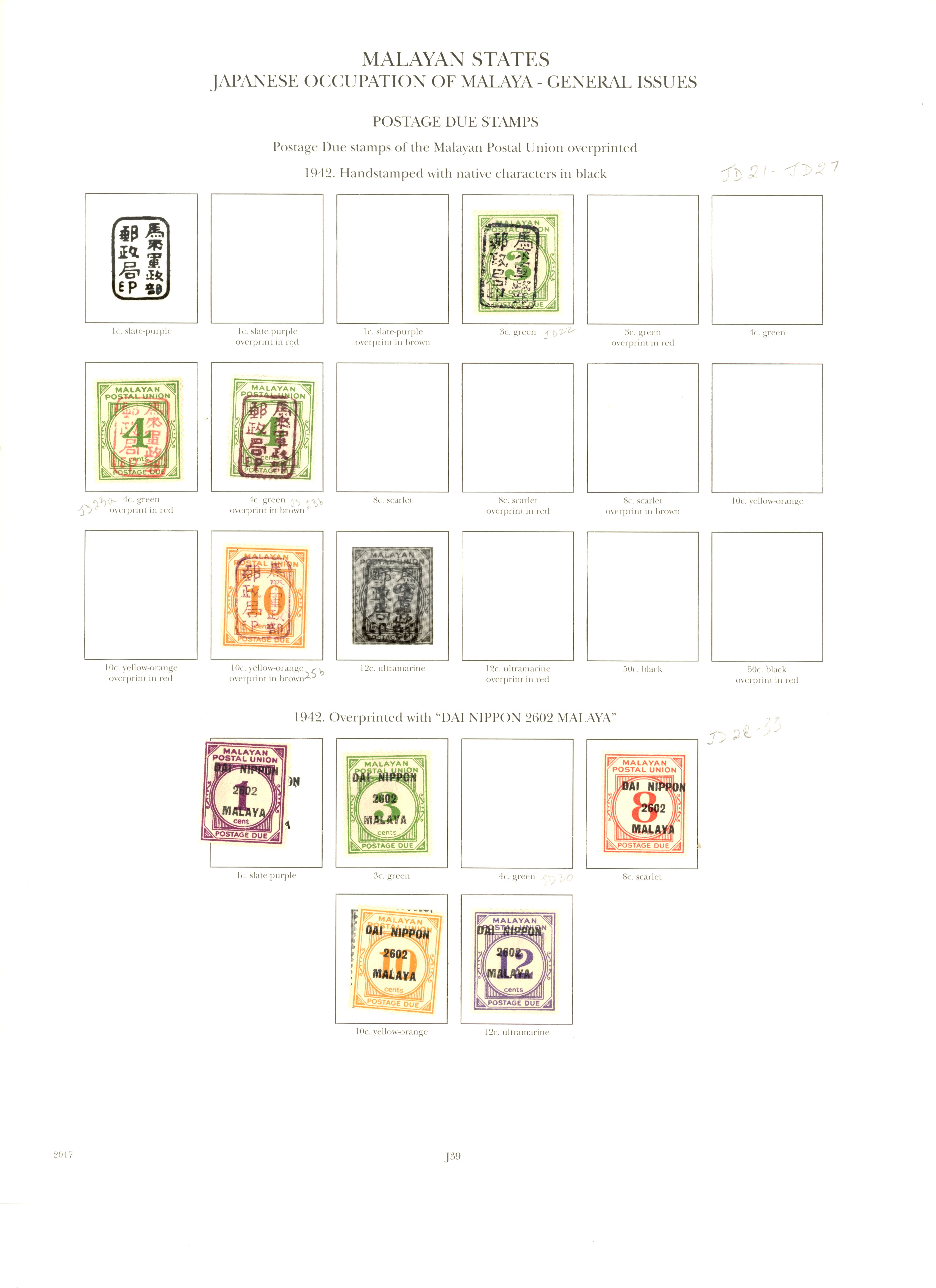 Malaya Japanese Occupation 1942-5 JD22/41 mint