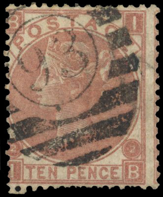 GB SG 112 1867 10d red-brown Plate 2 abnormal used