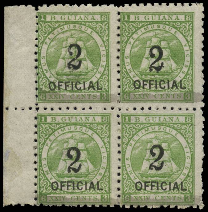 BR GUIANA SG 159 1881 "2" on 24c green Type 19 marg B4 pog