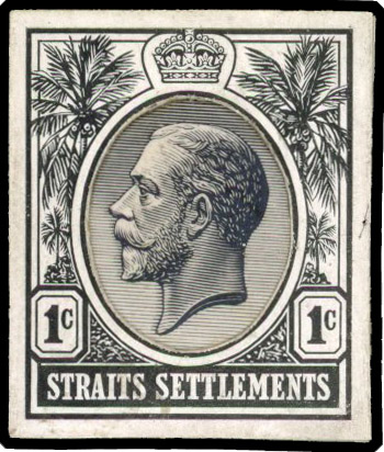 Straits Settlements 1912-23 1c stamp-size essay die proof