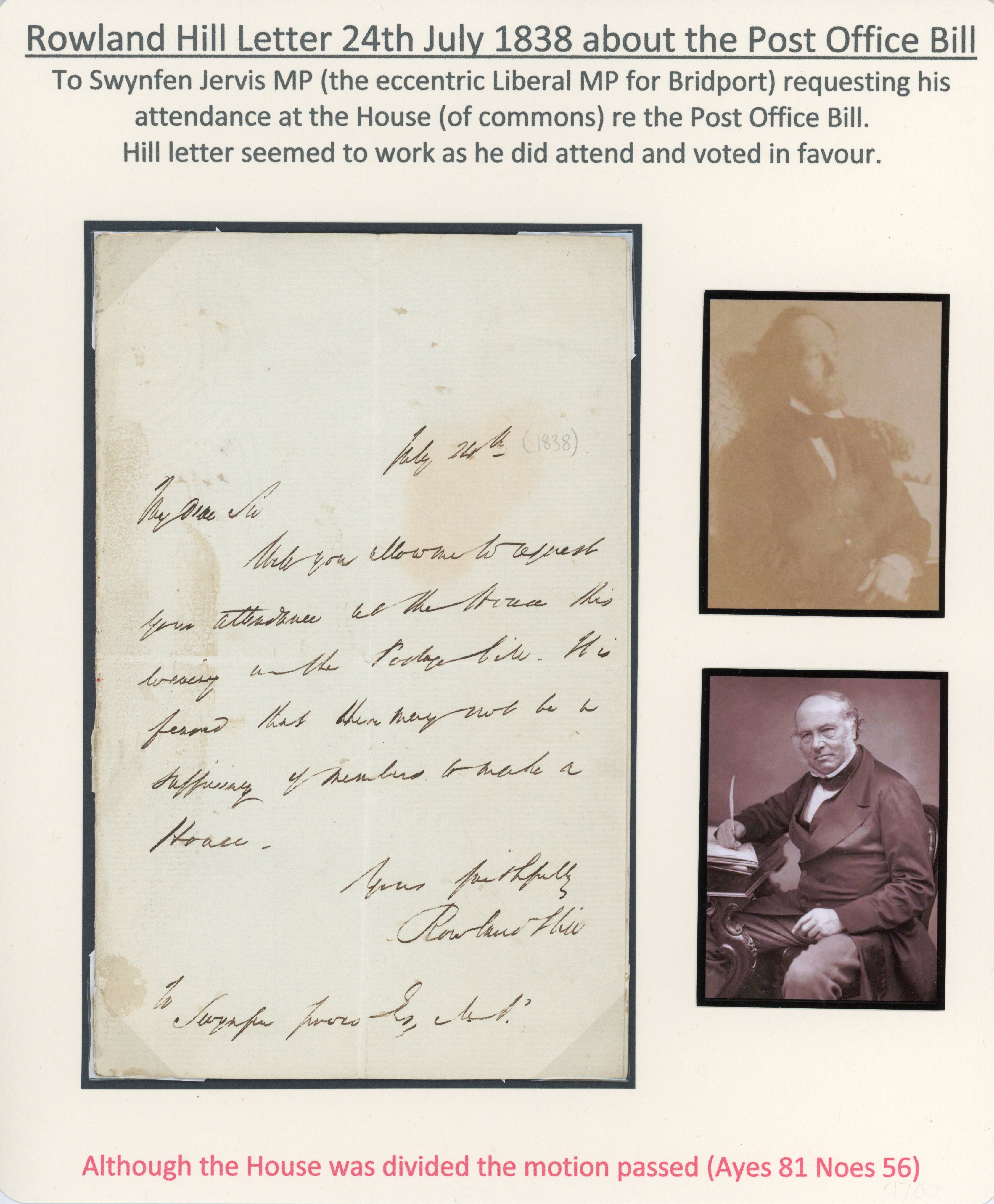 GB 1838 Rowland Hill letter concerning the Postage Bill