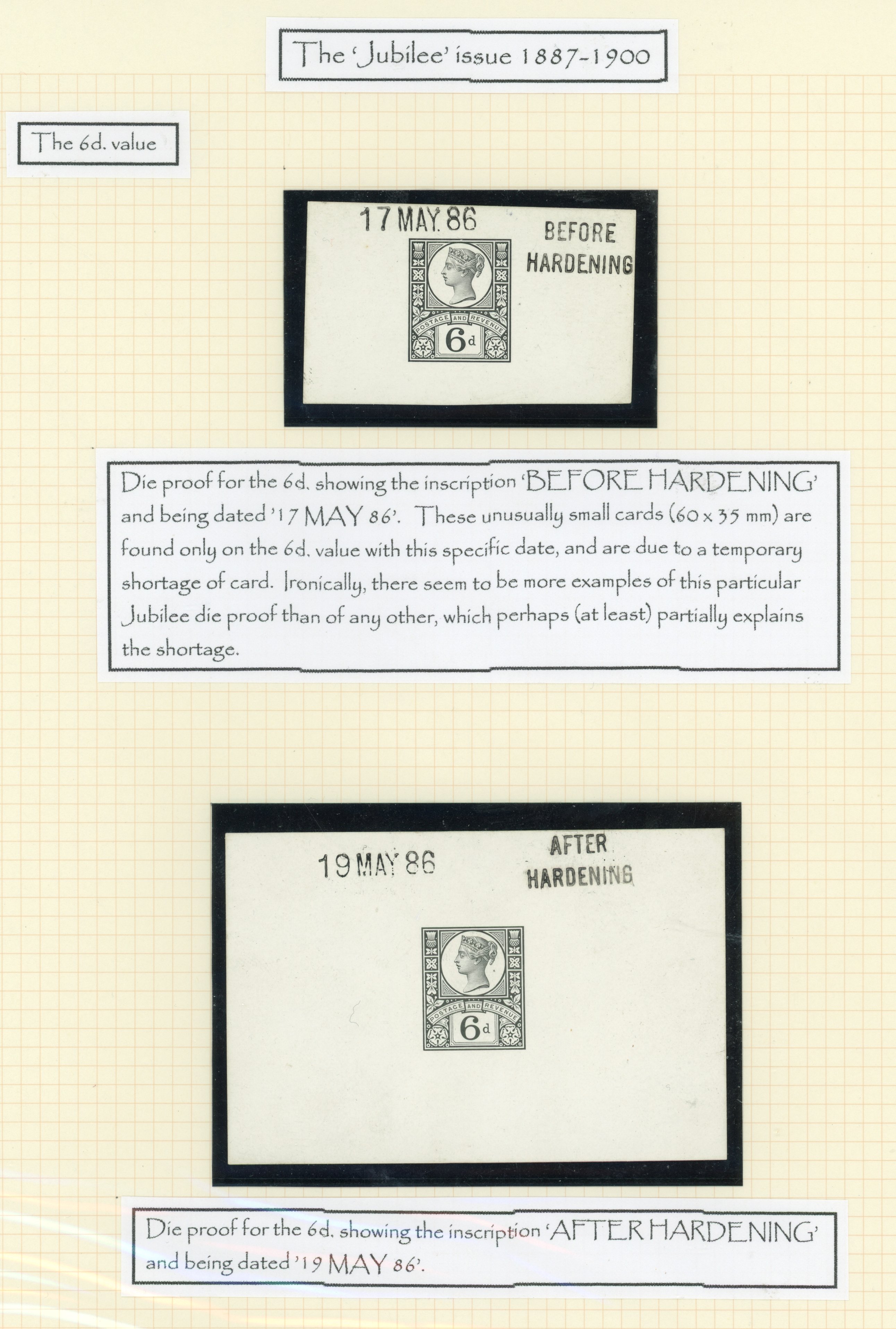 GB 1887-92 6d pair of die proofs, before and after hardening, for SG 208