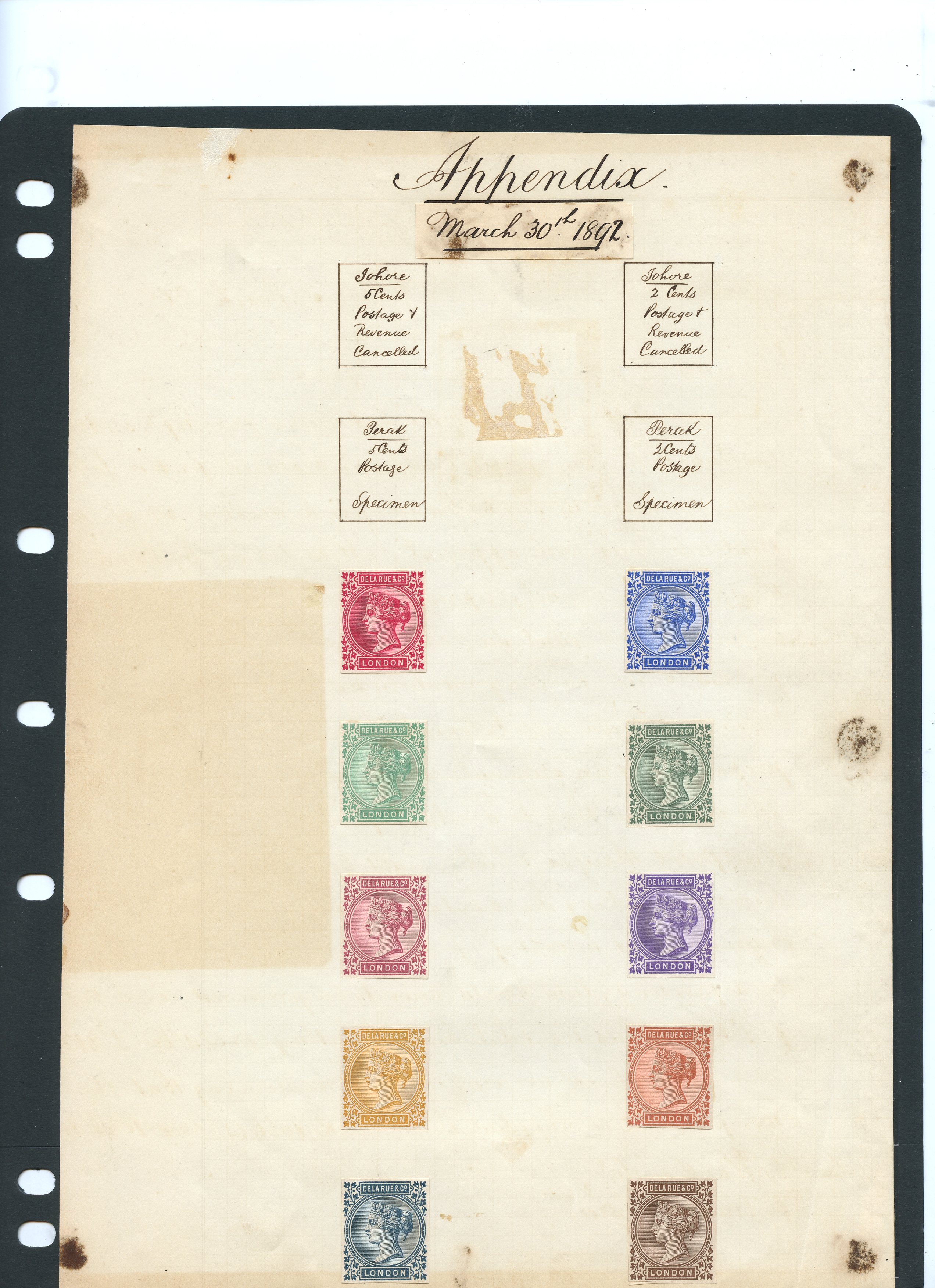 Johore 1892 sheet from the DLR proof...