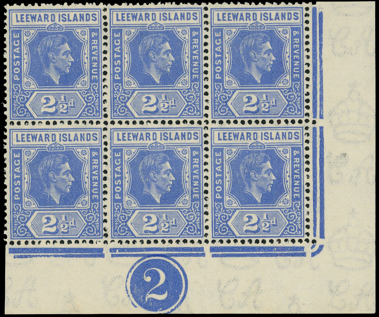 Leeward Islands SG 105ab 1942 2½d serrated edge Plate block mint