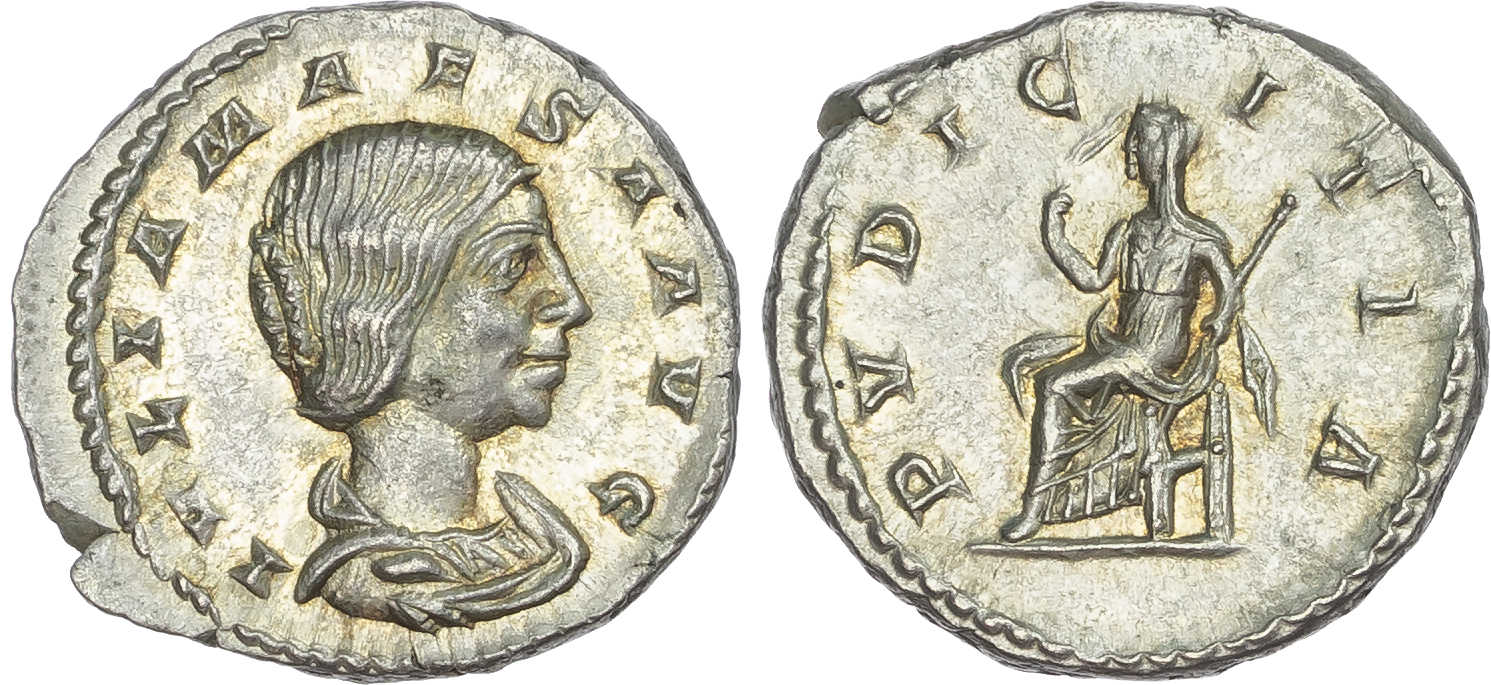 Julia Maesa, grandmother of Elagabalus (AD 218-222) AR Denarius, Rome, AD 218-222, 3.88g. 