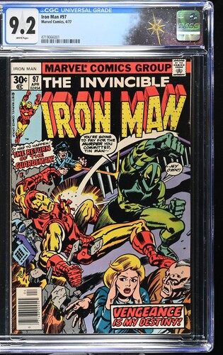 Iron Man #97 CGC 9.2 "Showdown with the Guardsman!" (Marvel Comics, 1977) White Pages