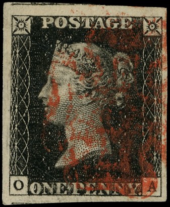 Great Britain 1840 1d black Plate 6 (OA) four margins used SG...