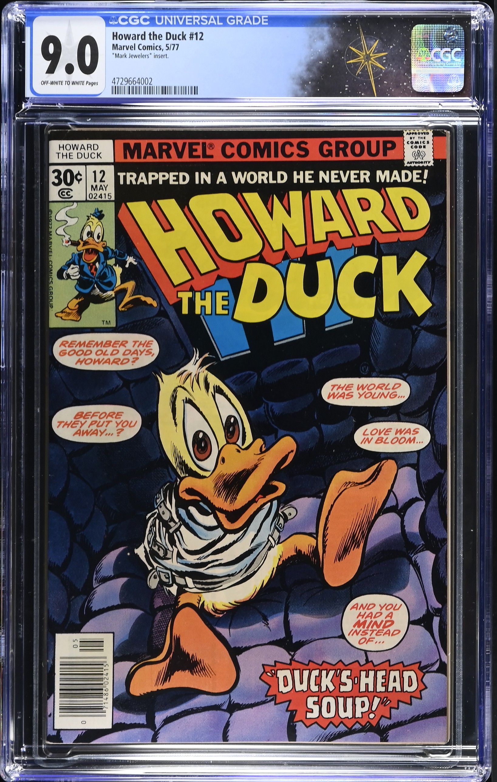Howard the Duck #12 CGC 9.0 1st Cameo Appearance of band Kiss (Marvel Comics, 1977) Off-White to White Pages