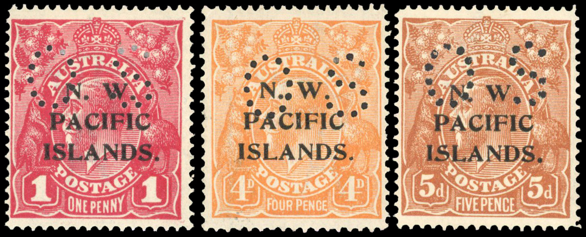 New Guinea 1919-23 official 1d, 4d, 5d perf OS