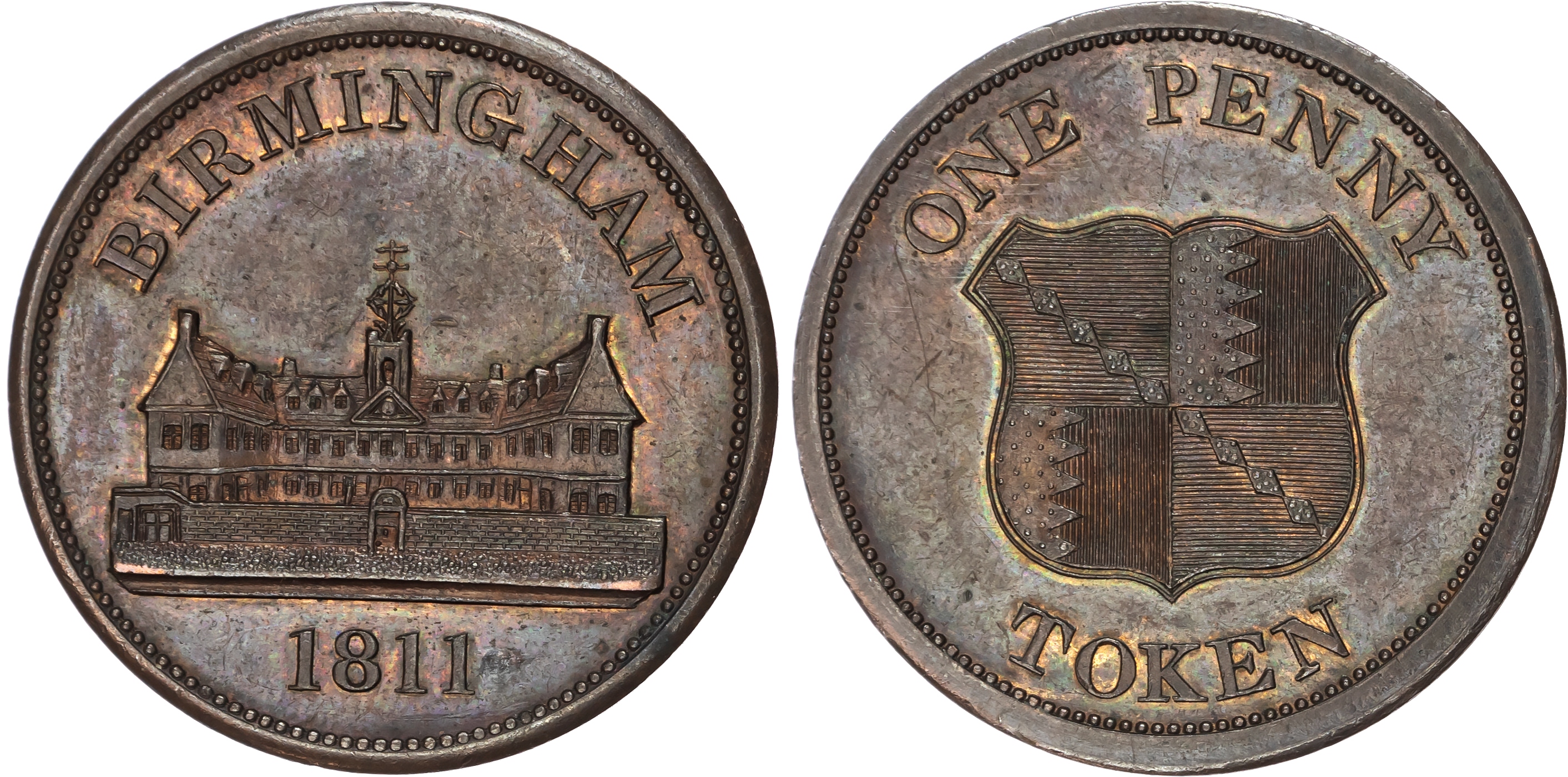 BIRMINGHAM, Warks. Workhouse (Lichfield St.) PATTERN PROOF Penny 1811 by P Wyon, West view of workhouse, rev. …