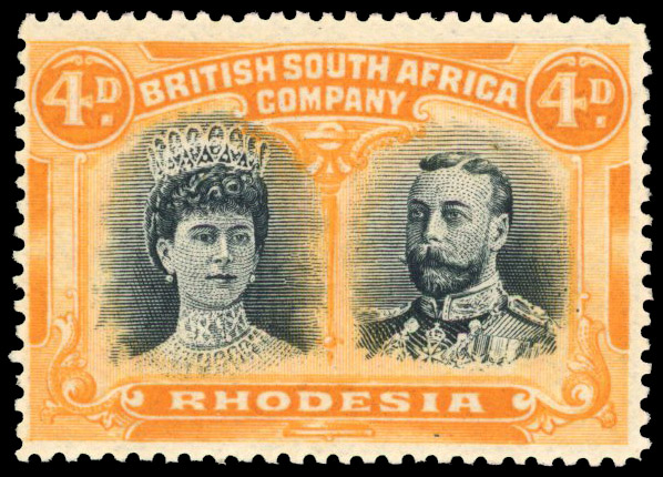 RSC E 4d blue-black and yellow-orange perf 14, #34 'reversed gash in ear'