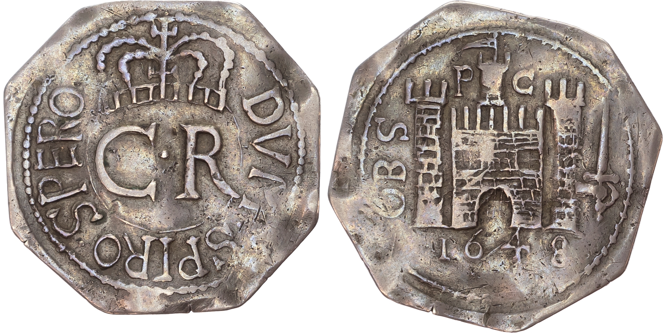 Charles I (1625-1649), Civil War Issues, Third Siege of Pontefract (June 1648 - March 1649), silver octagonal shilling.